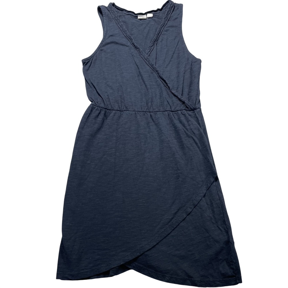 Roxy Dress Womens Small Blue Wrap Front Tulip Hem Crochet Trim Sundress
